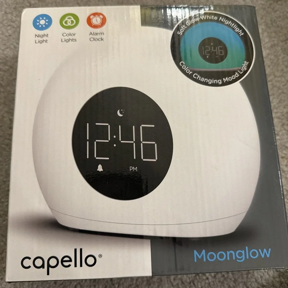 Moon Glow Alarm with Sunrise Wakeup Light Table Clock White - Capello